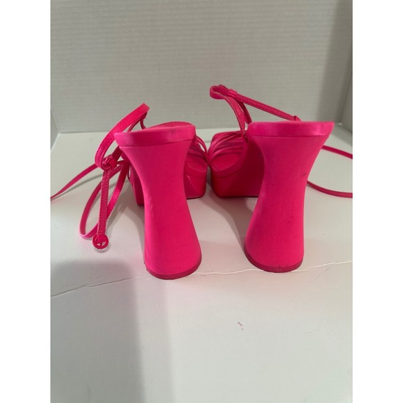 Zara Pink Platform Heels Strappy Tie Up‎ Sandals Party Flared Heel Size 38 - Picture 3 of 6